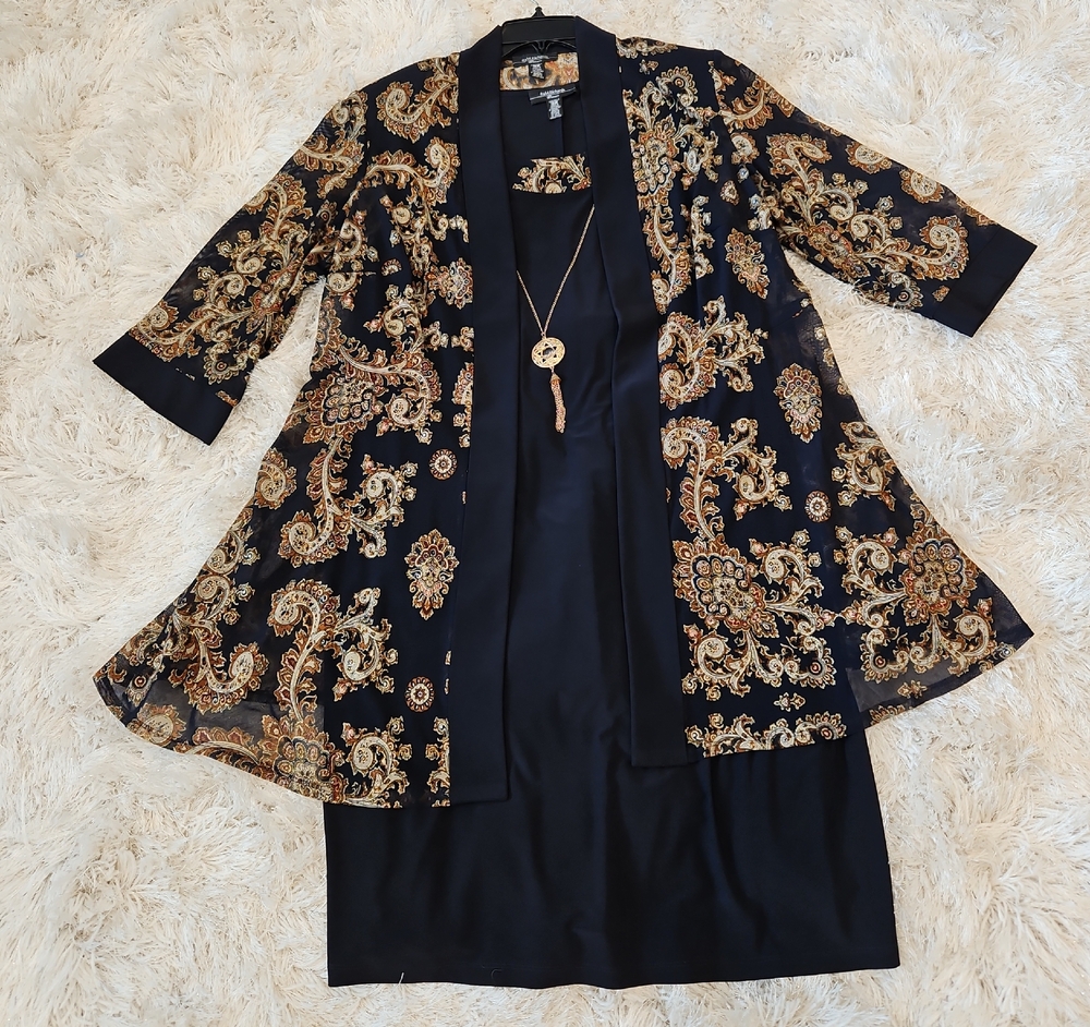 R&M Richards Black and Gold Dress Set